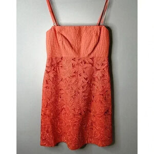 Beth Bowley Dress Orange Shoulder Strap Dress Floral Dress Size 8 100% Cotton